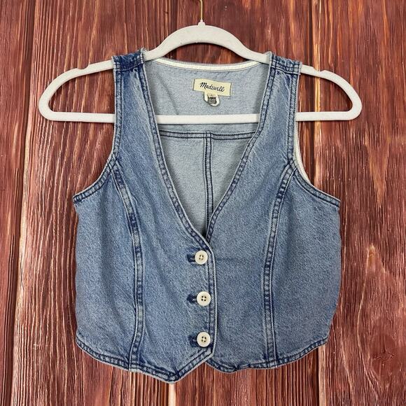 Madewell Cotton Hemp Denim Katrina Crop Vest Top Blue Size 0 - Picture 2 of 9